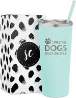 🐶 sassycups funny dog tumbler: dogs over people, 22 oz mint stainless steel insulated tumbler with lid and straw - perfect for dog lovers, dog moms, and dog owners! logo