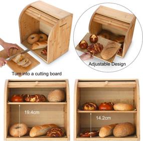 img 2 attached to 🍞 G.a HOMEFAVOR Bamboo Bread Box - 2 Layer Bread Bin for Kitchen - Large Capacity Wooden Bread Storage Holder - Countertop Bread Keeper - 15" x 9.8" x 14.2" - Self Assembly - Improved SEO