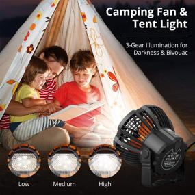 img 3 attached to 🏕️ VOLUEX Camping Fan with LED Lights: Portable USB Desk Fan for Tent, Travel, and Home Office with Remote Control and Hanging Hook