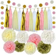 🎉 pistha bachelorette party decorations set - 30 pieces, including 8 tissue paper pom poms, 20 tissue tassels, and 2 polka dot paper garlands with golden lines logo