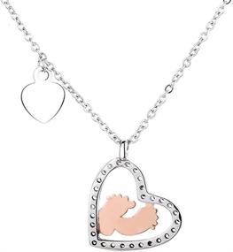 img 2 attached to 👣 Loving Footprint Necklace: 925 Sterling Silver & 18K Gold Plated Jewelry with Zircon Stone, Perfect Gift for Moms, Children, Girlfriend, Wife, Valentine's Day, Christmas, Wedding, Friends, Anniversary