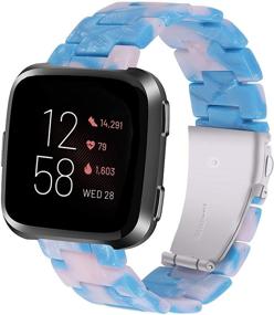 img 4 attached to Сменные ремешки Miimall для Fitbit Versa/Versa 2/Versa Lite/SE из смолы для женщин и мужчин, сверхлегкая застежка из нержавеющей стали, сменные ремешки для браслетов, ремешки для Fitbit Versa/Versa 2/Versa Lite/SE (синий розовый)