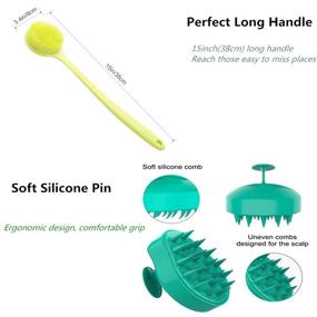 img 2 attached to 🚿 2-Pack Silicone Shower Body Brush & Hair Scalp Massager Shampoo Brush with Long Handle - Exfoliating Body Scrubber and Back Scrubber for Shower, Hair Dandruff Shampoo Brush for Men, Women & Pets