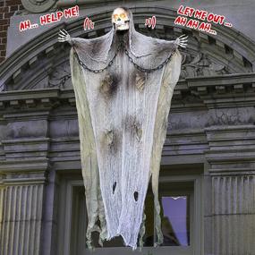 img 4 attached to 👻 Spook up Your Halloween with Heyzeibo 10.8ft Hanging Ghost - Scary Creepy Flying Gauze Ghost with Skeleton Mask - Perfect Haunted House Decoration for Halloween Party