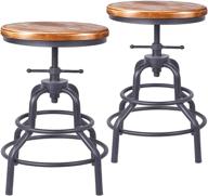 🪜 diy industrial vintage bar stool - counter height adjustable screw stool with swivel, metal wood stool, 27 inch - set of 2 (wooden top) logo