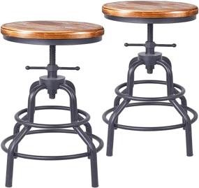 img 4 attached to 🪜 DIY Industrial Vintage Bar Stool - Counter Height Adjustable Screw Stool with Swivel, Metal Wood Stool, 27 Inch - Set of 2 (Wooden Top)