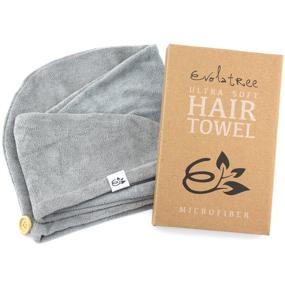 img 4 attached to Neutral Gray Microfiber Hair Towel Wrap by Evolatree - Quick Dry & Absorbent Anti-Frizz Curly Hair Towel for Women