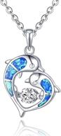 🐬 jo wisdom blue fire opal dolphin/turtle necklace, 925 sterling silver dancing diamond cz animal pendant logo