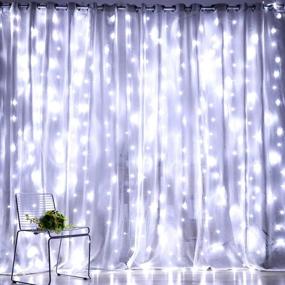 img 4 attached to 🎄 Fairy Curtain Lights, 304 LED 9.8ftX9.8ft 30V 8Modes Window Lights with Memory for Home Wedding Christmas Party Family Patio Lawn Garden Bedroom Outdoor Indoor Wall Decorations - Cool White