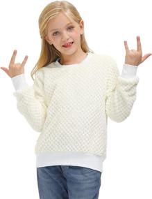 img 3 attached to 🧥 Warm Fuzzy Knit Sweater Cozy Sherpa Pullover for Girls 3-12 Years by BesserBay: Stay stylishly snug this season!