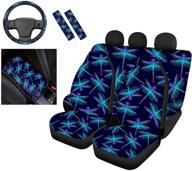 🐉 belidome blue dragonfly car seat covers set with seatbelt pads, steering wheel protector, & armrest cover - perfect gifts for women and men! logo