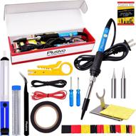 🔧 complete soldering iron kit electronics 60w - adjustable temp, wire stripper, desoldering pump, tips, stand, and more from plusivo logo