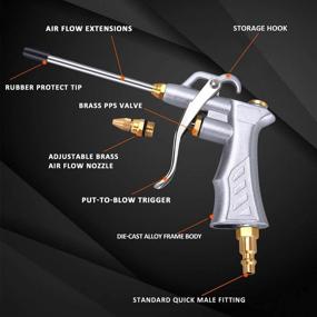 img 3 attached to 💨 2 Pack Industrial Air Blow Gun with Adjustable Brass Air Flow Nozzle and Steel Air Flow Extensions - Pneumatic Dust Cleaning Tool for Compressors