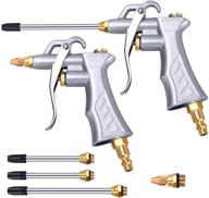 💨 2 pack industrial air blow gun with adjustable brass air flow nozzle and steel air flow extensions - pneumatic dust cleaning tool for compressors логотип