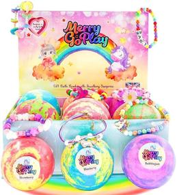 img 4 attached to MerryGoPlay Gift Bath Bombs for Kids: Genuine Jewelry Charm Bracelets & Jewelry Box Set, Unicorn-Inspired. Natural, Kid-Safe Skin Moisturizing Shea Butter Fizzies for a Large, Bubbly Bath Bomb Experience!