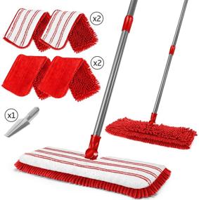 img 4 attached to 🧹 2-in-1 Chenille Flat Mop with 4 Microfiber Pads - Ideal for Tile, Laminate, Hardwood, Ceramic, Marble Floors - Includes Bonus Cleaning Scraper