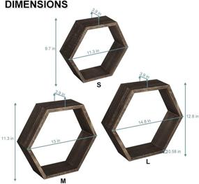 img 1 attached to Set of 3 Wood Hexagonal Floating Shelves - Farmhouse Honeycomb Wall Shelf with Driftwood Finish for Office, Living Room, Bathroom, Kitchen, Bedroom Storage