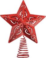 aneco 8-inch glitter christmas tree topper - metal 5-point star treetop xmas tree decoration, wire star treetop for holiday home decor (red) logo