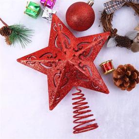 img 1 attached to ANECO 8-Inch Glitter Christmas Tree Topper - Metal 5-Point Star Treetop Xmas Tree Decoration, Wire Star Treetop for Holiday Home Decor (Red)