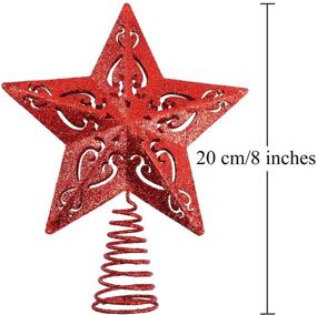img 3 attached to ANECO 8-Inch Glitter Christmas Tree Topper - Metal 5-Point Star Treetop Xmas Tree Decoration, Wire Star Treetop for Holiday Home Decor (Red)