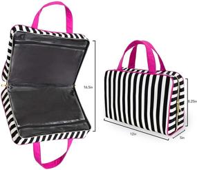 img 1 attached to 💼 Large Foldable Black & White Striped Makeup Bag for Women and Girls - Transparent Zippered Pockets, Handles - Perfect for Home & Travel