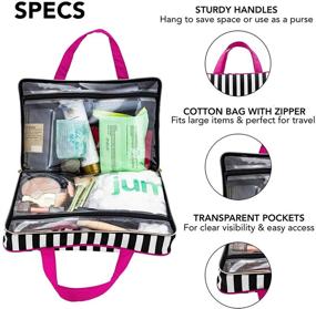 img 3 attached to 💼 Large Foldable Black & White Striped Makeup Bag for Women and Girls - Transparent Zippered Pockets, Handles - Perfect for Home & Travel