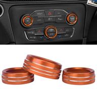 yzyun for dodge interior accessories volume air conditioner radio button knob aluminum alloy decal trim rings compatible with dodge challenger/charger 2015-2021 (orange) logo