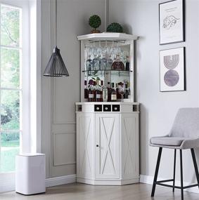 img 4 attached to 🍷 Stylish and Space-Saving White Corner Bar Unit with Wine Rack and Cabinet for Your Home