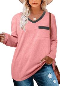 img 3 attached to 👚 Gloria & Sarah Women's Plus Size Tops- V-Neck Color Block T-Shirt with Long Sleeves- Casual Tunic Tops