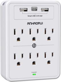 img 4 attached to 🔌 ANHAORUI Multi Plug Outlet: Surge Protector with 6 Outlet Extender and 3 USB Ports (White) - Expand Your Power Options!