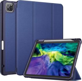 img 4 attached to Fintie SlimShell Case with Pencil Holder for iPad Pro 11 Inch 3rd & 2nd 📱 Generation 2021/2020 - Navy, Soft TPU Stand Back Cover with Auto Wake/Sleep and Pencil Charging Support