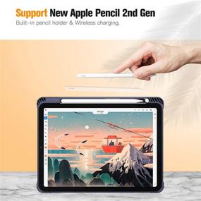 img 1 attached to Fintie SlimShell Case with Pencil Holder for iPad Pro 11 Inch 3rd & 2nd 📱 Generation 2021/2020 - Navy, Soft TPU Stand Back Cover with Auto Wake/Sleep and Pencil Charging Support