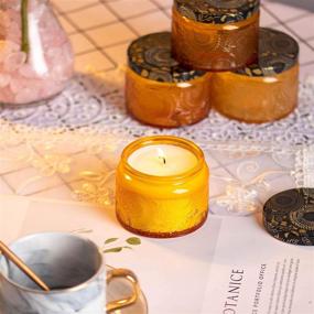 img 1 attached to 🕯️ Pack of 18 - 4 oz Amber Embossed Glass Candle Containers with Lid and Labels