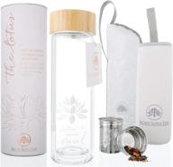 the lotus glass tea tumbler: a leak-proof, double-walled travel cup with strainer & infuser basket. 15 oz capacity. bpa free. логотип