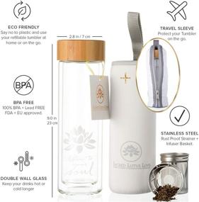 img 1 attached to The Lotus Glass Tea Tumbler: A Leak-Proof, Double-Walled Travel Cup with Strainer & Infuser Basket. 15 oz Capacity. BPA Free.