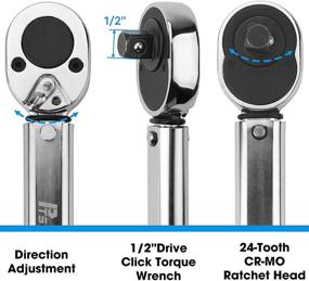 img 3 attached to 🔧 PTSTEL Ключ динамометрический с щелчком 1/2 дюйма привод: регулируемый 10-150 фунтов-футов. Двунаправленный набор с аксессуарами – точная калибровка.