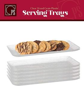 img 2 attached to 🍽️ Posh Setting Clear Plastic Serving Trays 5 Pack - Premium Disposable Wood Grain Party Platters, 14" x 6.25" Rectangular Trays