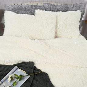 img 2 attached to 🛏️ Beglad Luxury Shaggy Duvet Cover Set: Soft, Fluffy Comforter Velvet Bedding Set - Cream White | 4 PCS - 2 Pillowcases, 1 Furry Duvet Cover, 1 Luxury Bedspread