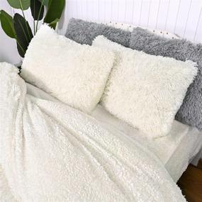 img 1 attached to 🛏️ Beglad Luxury Shaggy Duvet Cover Set: Soft, Fluffy Comforter Velvet Bedding Set - Cream White | 4 PCS - 2 Pillowcases, 1 Furry Duvet Cover, 1 Luxury Bedspread
