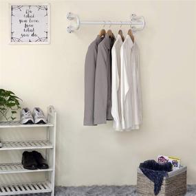 img 2 attached to 👚 MyGift 26-inch White Metal Wall-Mounted Garment Hanging Bar: Ultimate Clothing Organizer Rack for a Clutter-Free Wardrobe