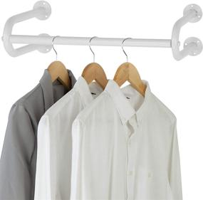 img 4 attached to 👚 MyGift 26-inch White Metal Wall-Mounted Garment Hanging Bar: Ultimate Clothing Organizer Rack for a Clutter-Free Wardrobe