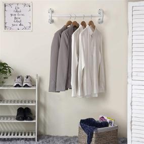 img 3 attached to 👚 MyGift 26-inch White Metal Wall-Mounted Garment Hanging Bar: Ultimate Clothing Organizer Rack for a Clutter-Free Wardrobe