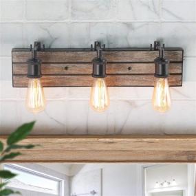 img 4 attached to Rustic Wood and Oil Rubbed Metal Farmhouse Wall Sconces for Bathroom Vanity Lights with Adjustable Sockets Over Mirrors by LOG BARN