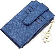 👛 women's slim rfid card wallet - compact card holder with zipper coin pocket (a-lichee leather, dark blue) logo