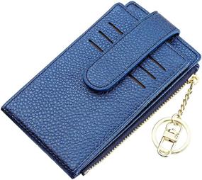 img 4 attached to 👛 Women's Slim RFID Card Wallet - Compact Card Holder with Zipper Coin Pocket (A-Lichee Leather, Dark Blue)