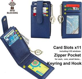 img 2 attached to 👛 Women's Slim RFID Card Wallet - Compact Card Holder with Zipper Coin Pocket (A-Lichee Leather, Dark Blue)