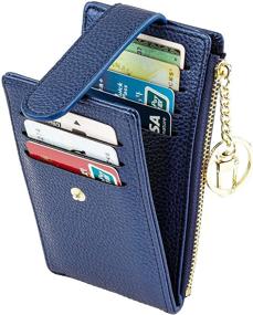 img 3 attached to 👛 Women's Slim RFID Card Wallet - Compact Card Holder with Zipper Coin Pocket (A-Lichee Leather, Dark Blue)