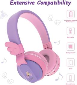 img 3 attached to 🎧 Беспроводные наушники Riwbox BT05 Bluetooth для детей: складывающаяся гарнитура над ухом с ограничением громкости и микрофоном/слотом для TF-карты – совместимая с iPad/iPhone/Tablet (фиолетовый&amp;розовый)