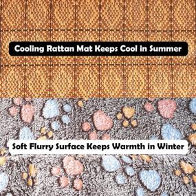 img 2 attached to 🐱 GAPZER Large Cat Bed Mat with Two-Sided Fluffy Fleece and Rattan Mat, All-Season Pet Cooling Pad, Sponge Inside for Year-Round Use