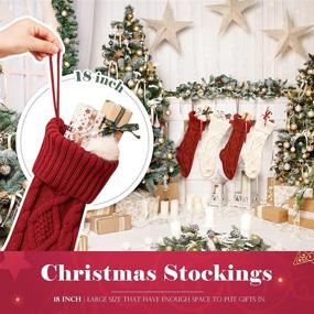 img 1 attached to 🎄 HOMEBROS 4-Pack Large Christmas Stockings, 18 Inches Classic Cable Knit Stockings in Ivory White and Burgundy for Family Xmas Holiday Party Decor